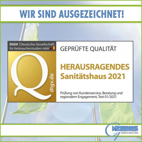 Auszeichnungsurkunde Herausragendes Sanitärhaus 2021 durch die DtGV, die Kundenservice und regionales Engagement hervorhebt.